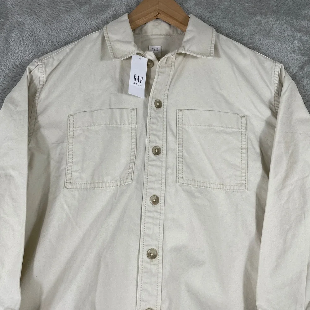 Gap Kids Button‎ Up Shirt Youth Medium 8 Cream Utility Workwear Overshirt